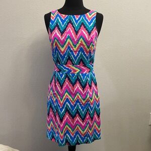 Lilly Pulitzer Dress Size‎ 2 Chevron Print Sleeveless Open Back Party Colorful